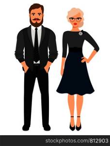 Business style fashion couple on white background. Vector illustration. Business style fashion couple