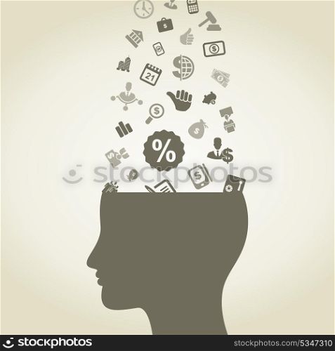 Business subjects in a head. A vector illustration