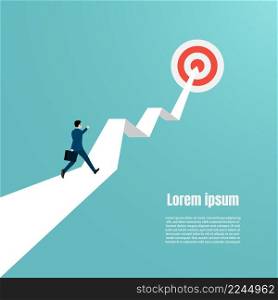 Business success concept, businessman running towards the goal, leadership, achieve, business vector illustration