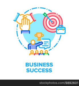 Business Success Vector Icon Concept. Businessman Winning Success Worked Task Or Team Competition, Teamwork And Successful Achievement Company Employees, Congratulation Leader Color Illustration. Business Success Vector Concept Color Illustration