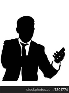 Business suit man talking on the phone vector silhouette.