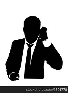 Business suit man talking on the phone vector silhouette.