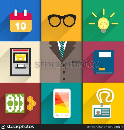 Business suits. Icons set of office accessories calendar ideabulb notebook and mobile vector illustration
