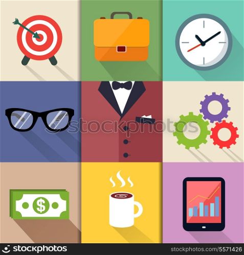 Business suits, Icons set of target with arrow briefcase clock cogs and gears vector illustration