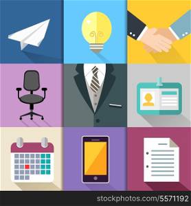 Business suits icons set with bulb handshake chair mobile phone vector illustration