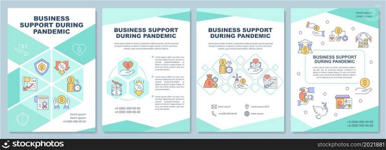 Business support during pandemic brochure template. Flyer, booklet, leaflet print, cover design with linear icons. Vector layouts for presentation, annual reports, advertisement pages. Business support during pandemic brochure template