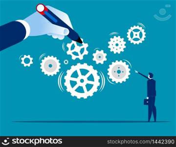 Business system. Leader build a business system with gear, Concept business teamwork vector illustration, Flat character cartoon design.