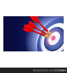 Business Target Success Achievement Banner Vector. Arrows in Center Of Target Bullseye, Successful Targeting And Professional Entrepreneur Occupation. Archery Goal Template Realistic 3d Illustration. Business Target Success Achievement Banner Vector