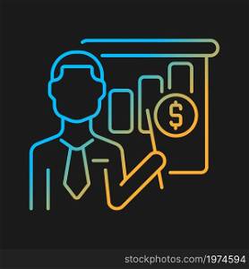 Business teacher gradient vector icon for dark theme. Administration and management educator. Business trainer. Thin line color symbol. Modern style pictogram. Vector isolated outline drawing. Business teacher gradient vector icon for dark theme
