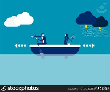Business team and direction. Concept business direction vector illustration, Boat, Challenge, Risk.