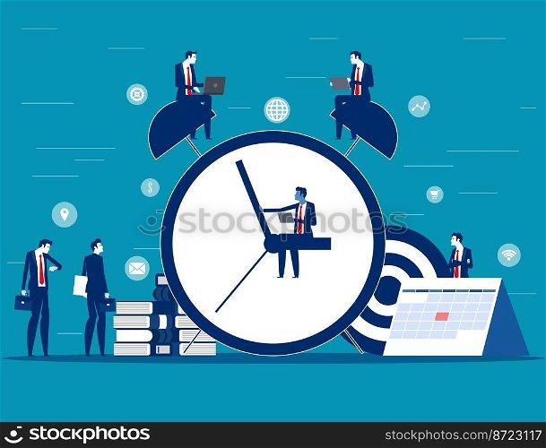 Business team and Huge clock with working to meet the deadline
