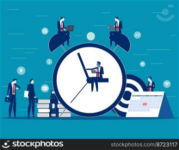 Business team and Huge clock with working to meet the deadline