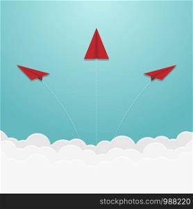 Business team and leadership concept. Paper plane on the sky and cloud. Vector illustration flat design