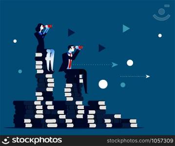 Business team and search for success. Concept business vector illustration. Sitting on the books.