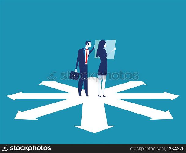 Business team are discussing on the direction to success. Concept business vector illustration.