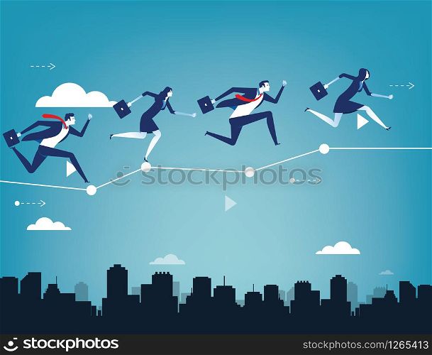 Business team balancing on business chart. Concept business success vector illustration. Flat character people style design.