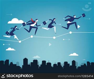 Business team balancing on business chart. Concept business success vector illustration. Flat character people style design.