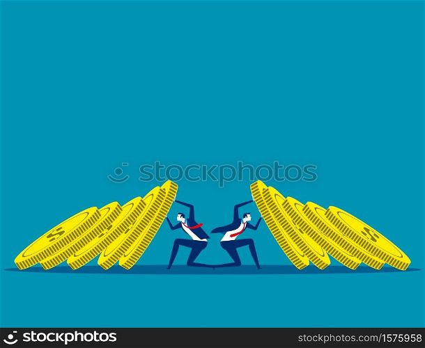 Business team blocking currency domino effect. Concept business vector illustration, Money, Finance and economy, Coin.