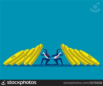 Business team blocking currency domino effect. Concept business vector illustration, Money, Finance and economy, Coin.