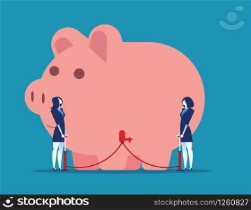 Business team blowing piggy bank. Concept business currency vector illustration. Flat design style