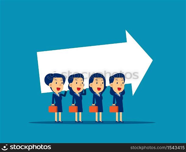 Business team carrying arrow sign. Concept business vector illustration, Teamwork, Cooperation.