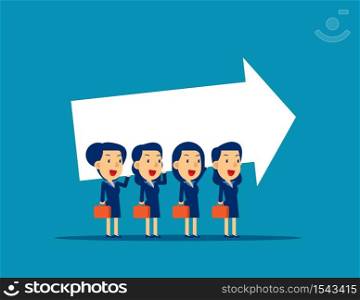 Business team carrying arrow sign. Concept business vector illustration, Teamwork, Cooperation.