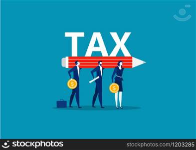 Business team carrying big tax sign. Concept business vector