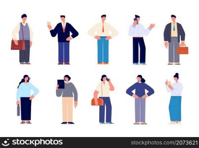 Business team characters. Professional men, female employee or executives. Happy office people, diverse isolated worker person utter vector set. Professional character female and male. Business team characters. Professional men, female employee or executives. Happy office people, diverse isolated worker person utter vector set