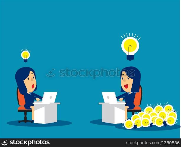 Business team competition for working and creation of ideas. Concept business vector illustration, Teamwork or Cooperation, Bulb and Ideas, Working & happy.