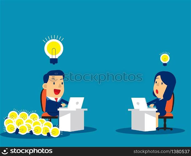 Business team competition for working and creation of ideas. Concept business vector illustration, Teamwork or Cooperation, Bulb and Ideas, Working & happy.