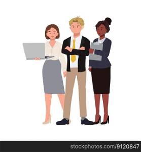 Business Team concept. 3 of diverse people. Business team Flat vector cartoon illustration