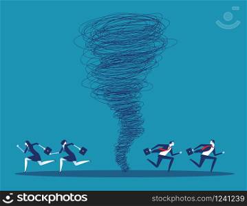 Business team escape on the tornado. Concept business vector illustration.