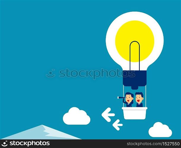 Business team flying on hot air balloon. Concept business vector illustration, Looking & Searching, Direction.