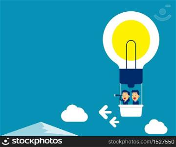Business team flying on hot air balloon. Concept business vector illustration, Looking & Searching, Direction.