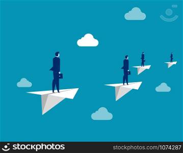 Business team flying with paper plane. Concept business vector illustration.