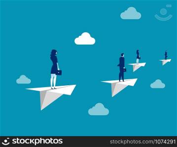 Business team flying with paper plane. Concept business vector illustration.