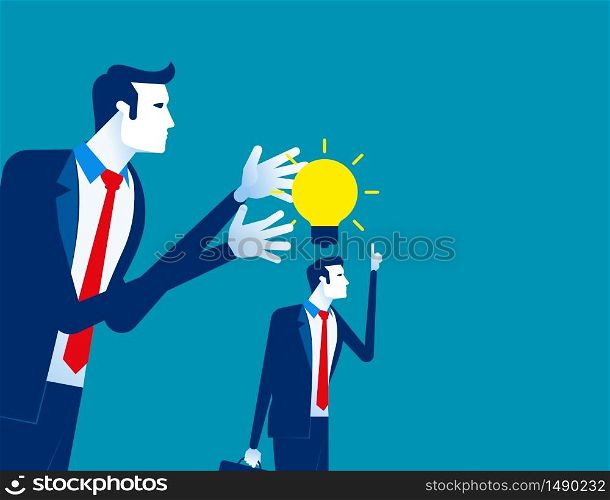 Business team giving idea light bulb to partner. Concept business vector, Teamwork, Creative and Ideas, Cooperation.