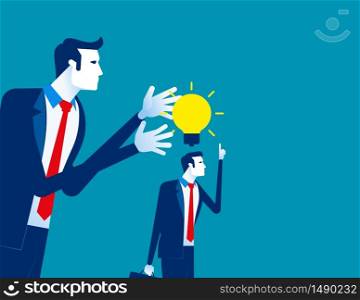 Business team giving idea light bulb to partner. Concept business vector, Teamwork, Creative and Ideas, Cooperation.