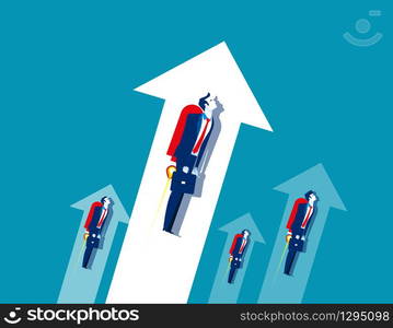 Business team growth workers. Concept business flying up vector illustration. Flat character style. Cartoon business design.