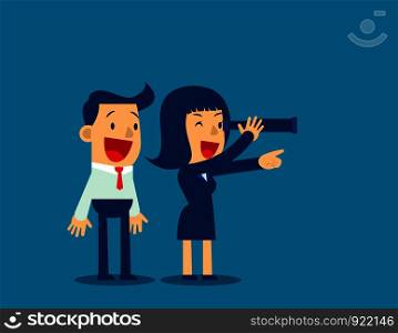 Business team has telescope and leading his team to success. Concept business vector illustration