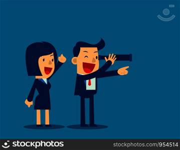 Business team has telescope and leading his team to success. Concept business vector illustration