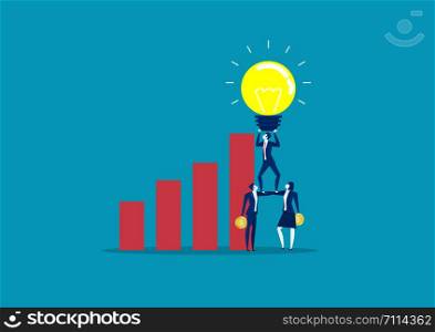 Business team holding idea light bulbs above business graph growth Concept business creative ideas vector illustration