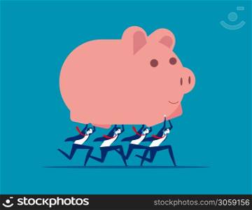 Business team holding piggy bank. Concept business vector illustration, Teamwork, Financial, Saving.