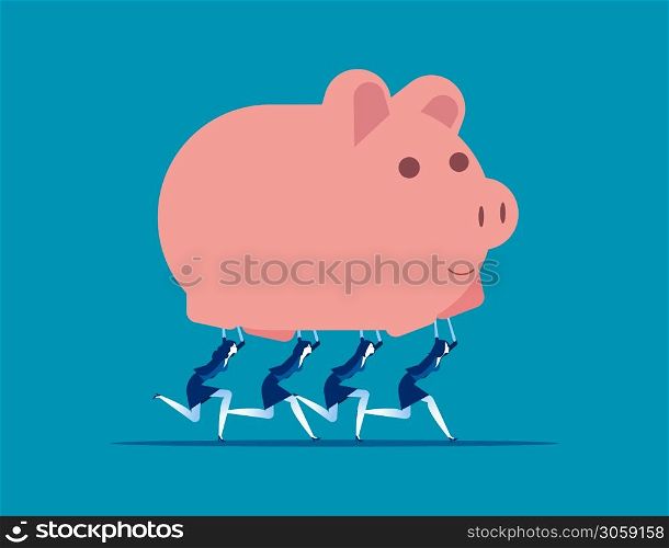 Business team holding piggy bank. Concept business vector illustration, Teamwork, Financial, Saving.