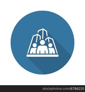 Business Team Icon. Flat Design.. Business Team Icon. Business and Finance. Isolated Illustration. A group of people with skyscrapers in the background