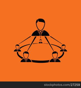 Business team icon. Orange background with black. Vector illustration.