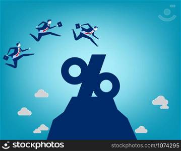 Business team jumping into percentage sign. Concept business vector illustration.