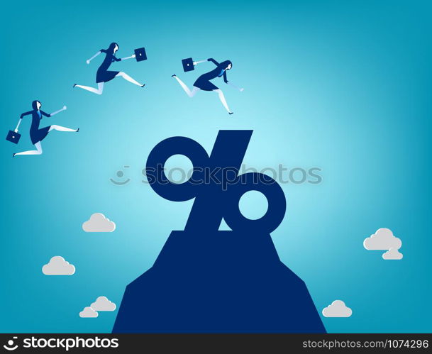 Business team jumping into percentage sign. Concept business vector illustration.