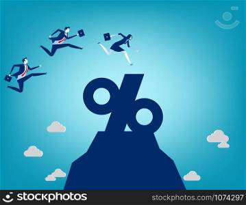 Business team jumping into percentage sign. Concept business vector illustration.