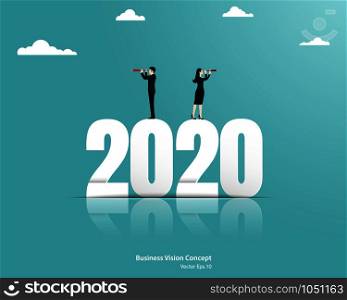 Business team leader vision ahead strategy for 2020 new year. Looking at to growth target, Achievement, Business concept, Vector illustration flat